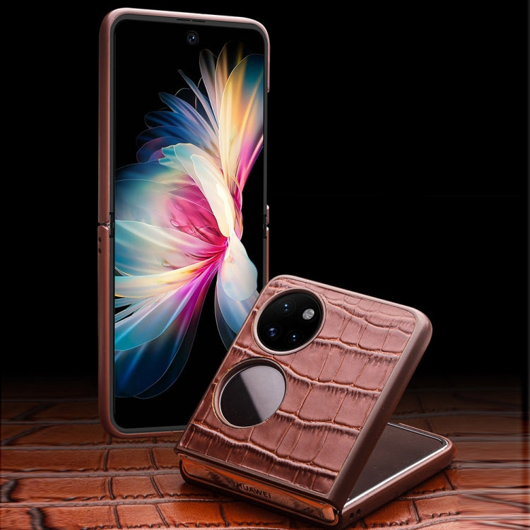 For Huawei P50 Pocket QIALINO Crocodile Pattern Genuine Leather Phone Case(Brown) - free shipping - PMC TechLife - Order now!