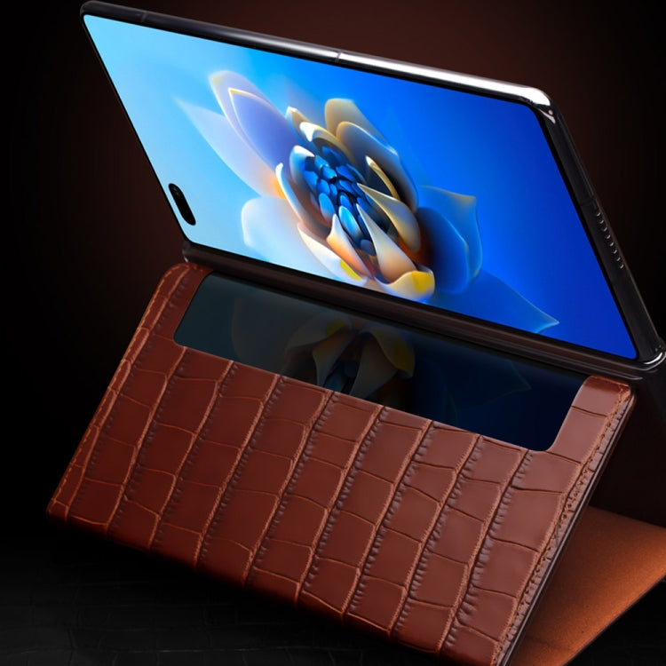 For Huawei Mate X2 QIALINO Crocodile Pattern Side Window View Genuine Leather Phone Case(Brown) - free shipping - PMC TechLife - Order now!