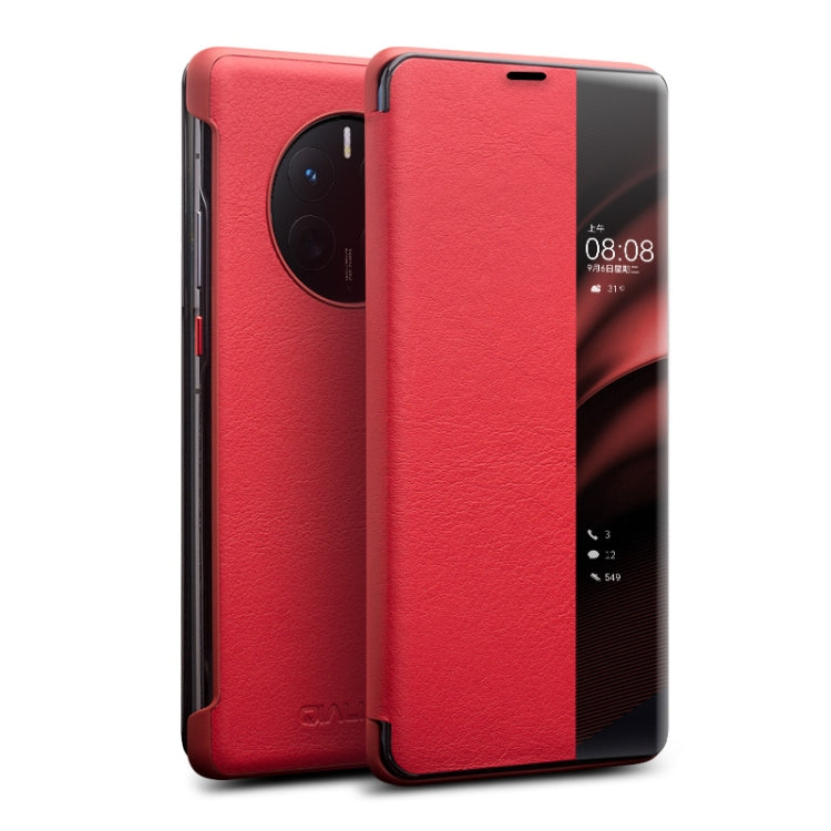 For Huawei Mate 50 QIALINO Genuine Leather Side Window View Smart Phone Case(Red) - free shipping - PMC TechLife - Order now!