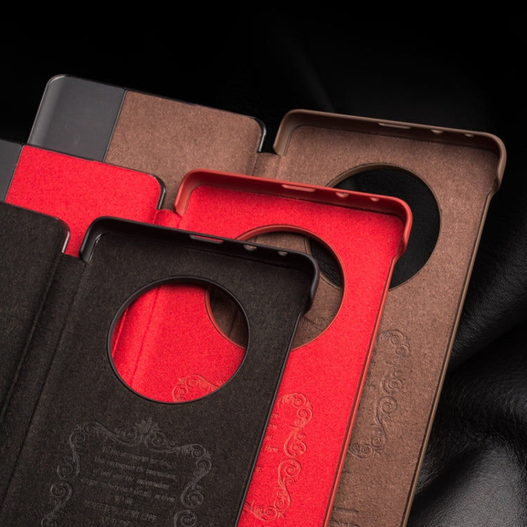 For Huawei Mate 50 QIALINO Genuine Leather Side Window View Smart Phone Case(Brown) - free shipping - PMC TechLife - Order now!