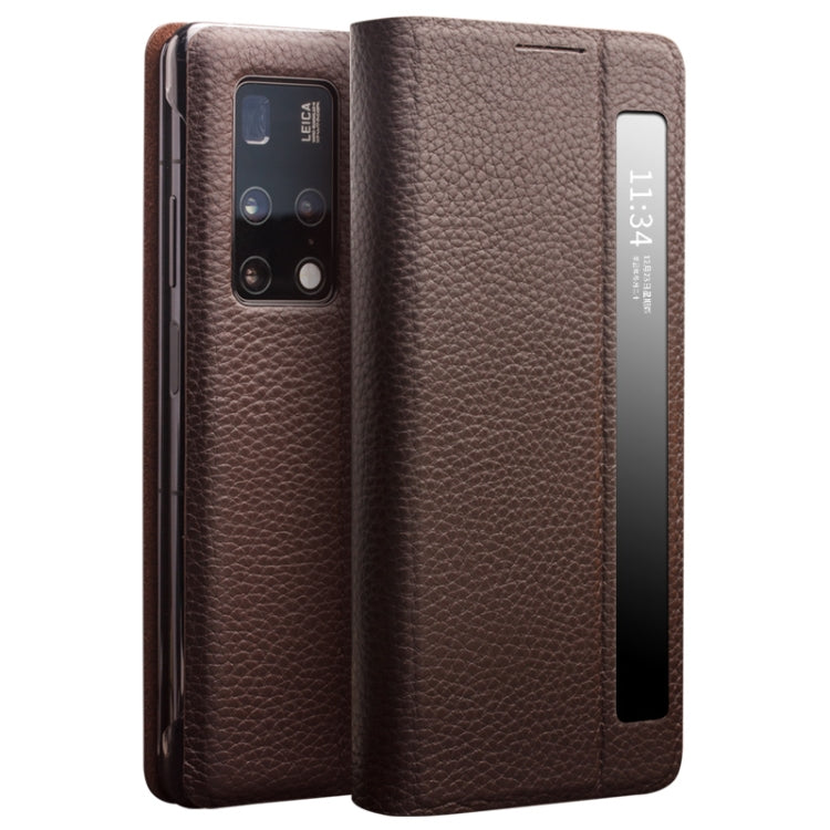 For Huawei Mate X2 QIALINO Genuine Leather Side Window View Smart Phone Case(Brown) - free shipping - PMC TechLife - Order now!