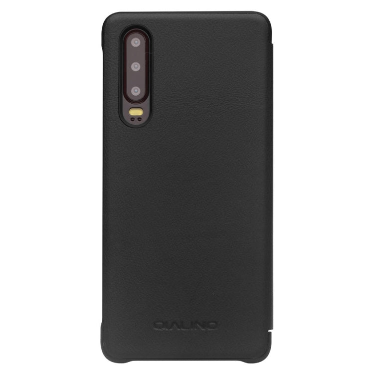 For Huawei P30 QIALINO Genuine Leather Side Window View Smart Phone Case(Black) - Huawei Cases by QIALINO | Online Shopping South Africa | PMC TechLife | Buy Now Pay Later Mobicred