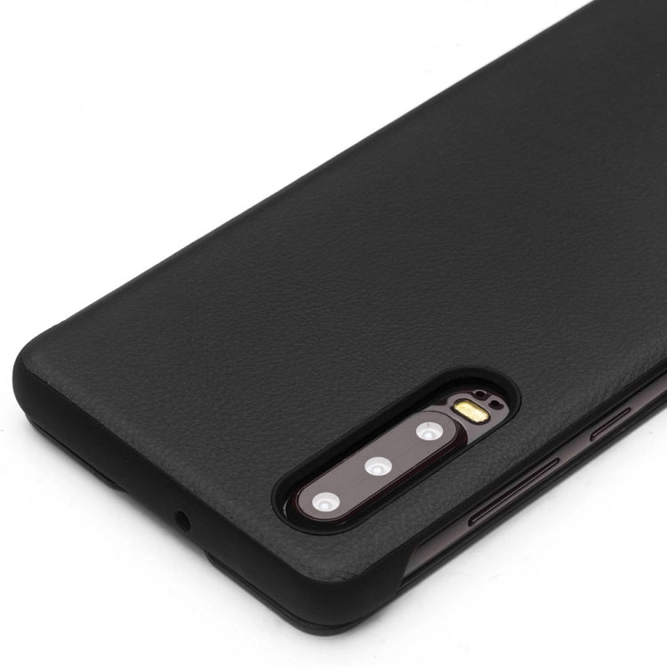 For Huawei P30 QIALINO Genuine Leather Side Window View Smart Phone Case(Black) - Huawei Cases by QIALINO | Online Shopping South Africa | PMC TechLife | Buy Now Pay Later Mobicred