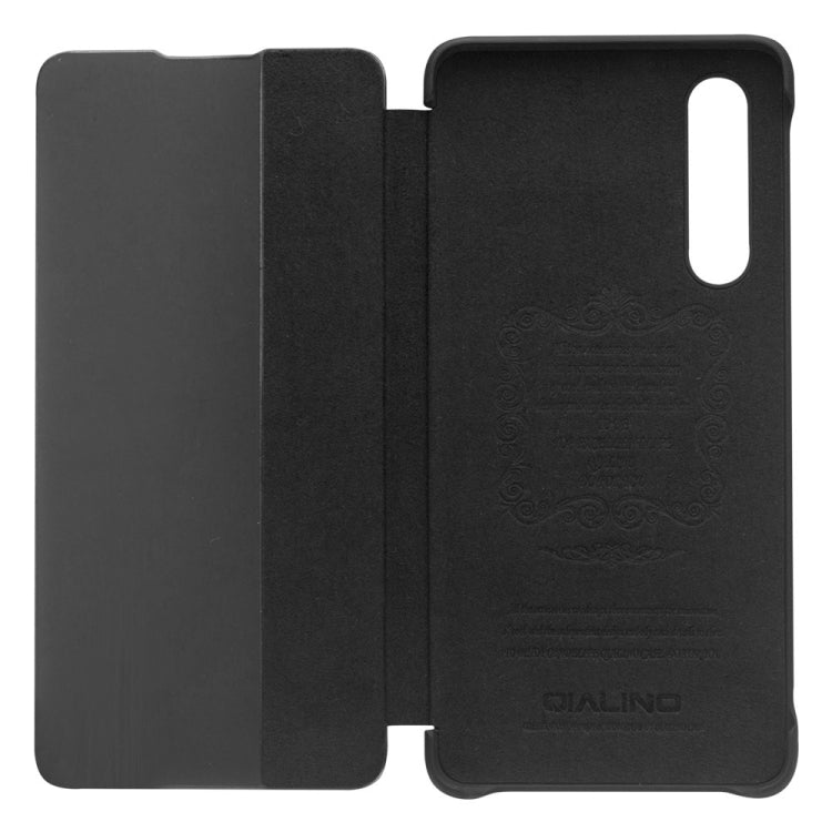 For Huawei P30 QIALINO Genuine Leather Side Window View Smart Phone Case(Black) - Huawei Cases by QIALINO | Online Shopping South Africa | PMC TechLife | Buy Now Pay Later Mobicred