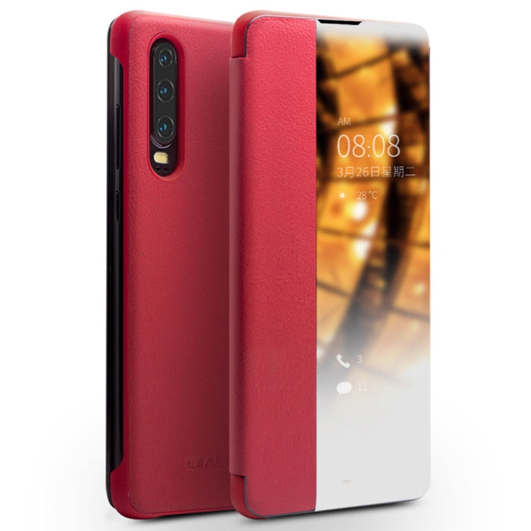 For Huawei P30 QIALINO Genuine Leather Side Window View Smart Phone Case(Red) - free shipping - PMC TechLife - Order now!
