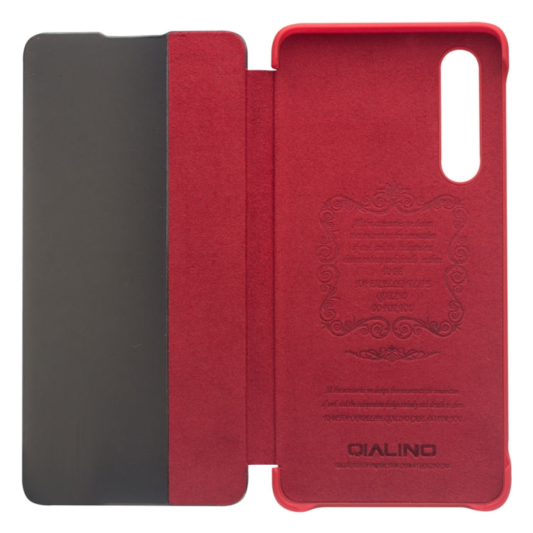 For Huawei P30 QIALINO Genuine Leather Side Window View Smart Phone Case(Red) - free shipping - PMC TechLife - Order now!