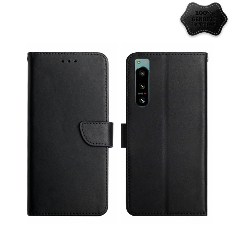 For Sony Xperia 5 IV Genuine Leather Fingerprint-proof Flip Phone Case(Black) - Sony Cases by PMC TechLife | Online Shopping South Africa | PMC TechLife | Buy Now Pay Later Mobicred