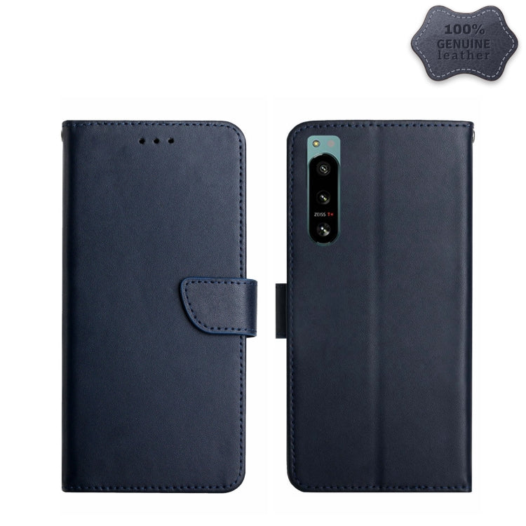 For Sony Xperia 5 IV Genuine Leather Fingerprint-proof Flip Phone Case(Blue) - Sony Cases by PMC TechLife | Online Shopping South Africa | PMC TechLife | Buy Now Pay Later Mobicred