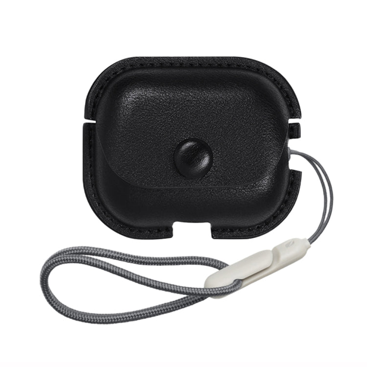 For AirPods Pro 2 Litchi Texture PU Leather Earphone Protective Case with Lanyard(Black) - For AirPods Pro 2 by PMC Jewellery | Online Shopping South Africa | PMC Jewellery | Buy Now Pay Later Mobicred