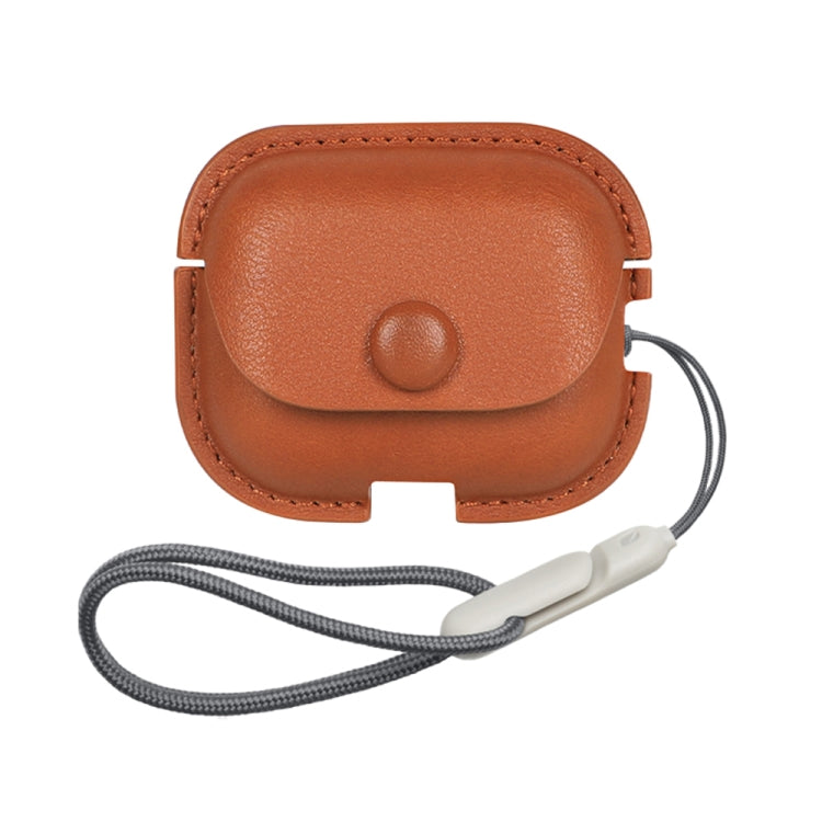 For AirPods Pro 2 Litchi Texture PU Leather Earphone Protective Case with Lanyard(Light Brown) - For AirPods Pro 2 by PMC Jewellery | Online Shopping South Africa | PMC Jewellery | Buy Now Pay Later Mobicred