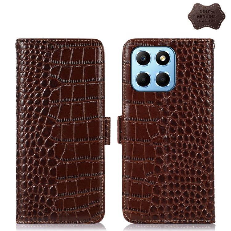 For Honor X8 5G Crocodile Top Layer Cowhide Leather Phone Case(Brown) - Honor Cases by PMC TechLife | Online Shopping South Africa | PMC TechLife | Buy Now Pay Later Mobicred