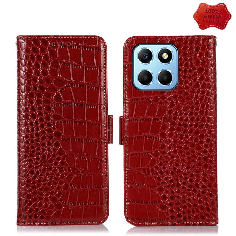 For Honor X8 5G Crocodile Top Layer Cowhide Leather Phone Case(Red) - Honor Cases by PMC TechLife | Online Shopping South Africa | PMC TechLife | Buy Now Pay Later Mobicred