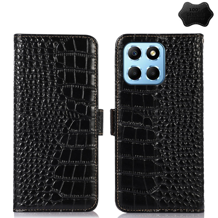 For Honor X8 5G Crocodile Top Layer Cowhide Leather Phone Case(Black) - Honor Cases by PMC TechLife | Online Shopping South Africa | PMC TechLife | Buy Now Pay Later Mobicred