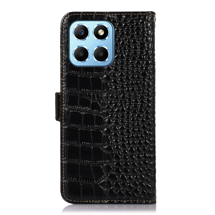 For Honor X8 5G Crocodile Top Layer Cowhide Leather Phone Case(Black) - Honor Cases by PMC TechLife | Online Shopping South Africa | PMC TechLife | Buy Now Pay Later Mobicred