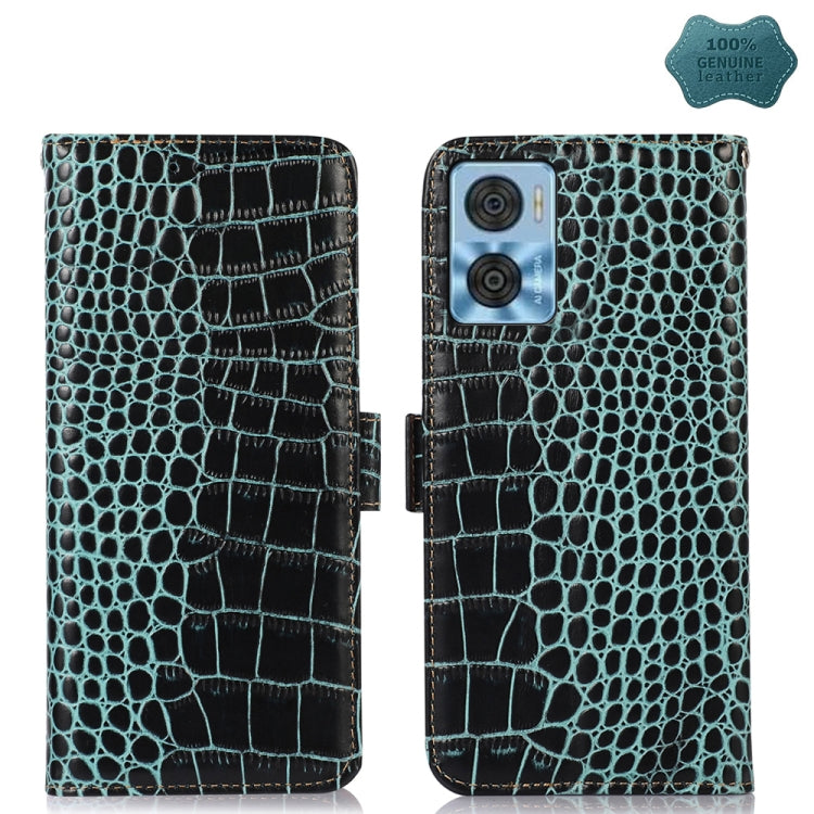For Motorola Moto E22/E22i Crocodile Top Layer Cowhide Leather Phone Case(Green) - Motorola Cases by PMC TechLife | Online Shopping South Africa | PMC TechLife | Buy Now Pay Later Mobicred