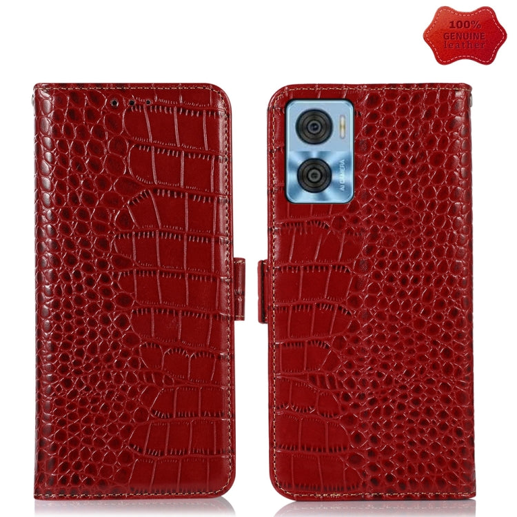 For Motorola Moto E22/E22i Crocodile Top Layer Cowhide Leather Phone Case(Red) - Motorola Cases by PMC TechLife | Online Shopping South Africa | PMC TechLife | Buy Now Pay Later Mobicred