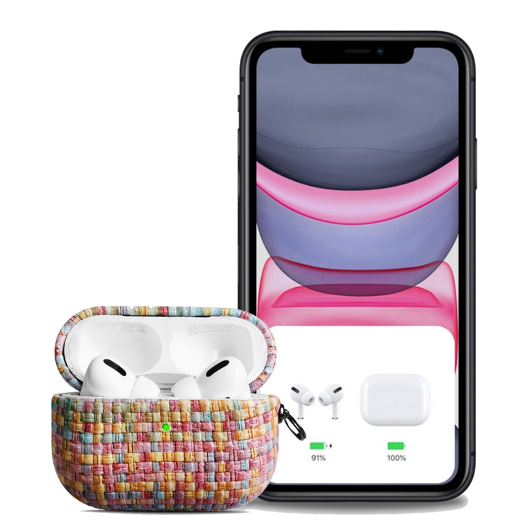 For AirPods 1 / 2 Weave Texture PU Shockproof Earphone Protective Case with Hook(Pink) - For AirPods 1/2 by PMC Jewellery | Online Shopping South Africa | PMC Jewellery | Buy Now Pay Later Mobicred