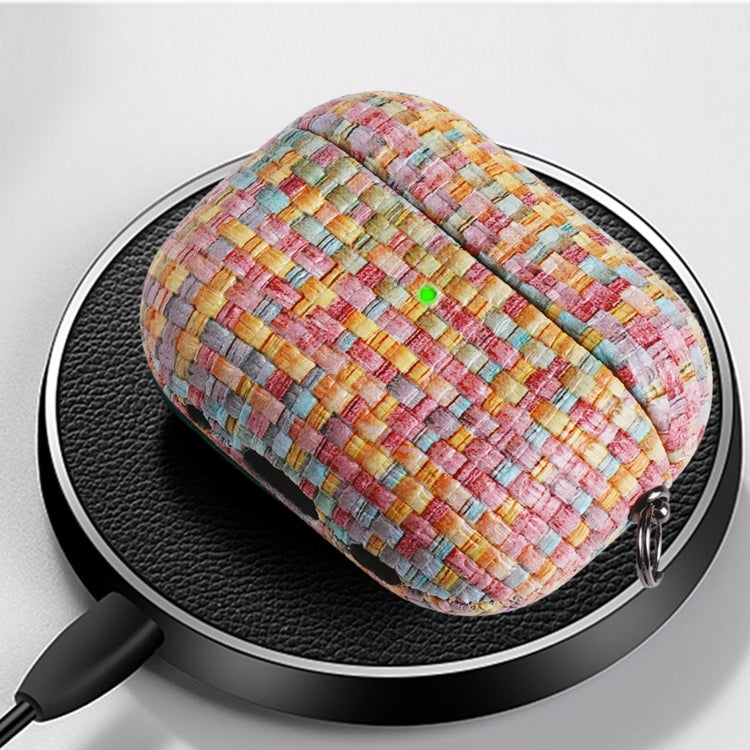 For AirPods 1 / 2 Weave Texture PU Shockproof Earphone Protective Case with Hook(Blue) - For AirPods 1/2 by PMC Jewellery | Online Shopping South Africa | PMC Jewellery | Buy Now Pay Later Mobicred