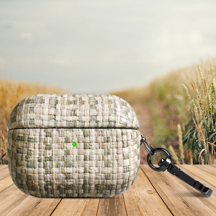 For AirPods Pro Weave Texture PU Shockproof Earphone Protective Case with Hook(Grey Green) - For AirPods Pro by PMC Jewellery | Online Shopping South Africa | PMC Jewellery | Buy Now Pay Later Mobicred