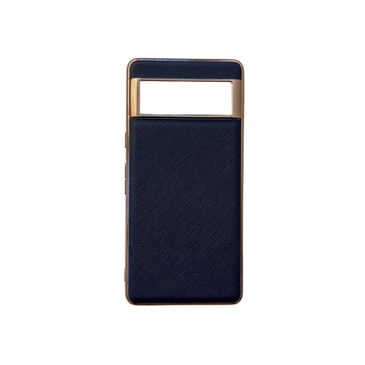 For Google Pixel 6 Pro Nano Electroplating Cross Texture Genuine Leather Phone Case(Blue) - Google Cases by PMC TechLife | Online Shopping South Africa | PMC TechLife | Buy Now Pay Later Mobicred