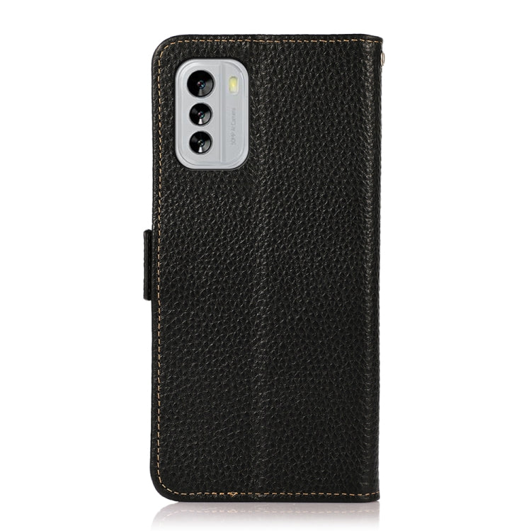 For Nokia G60 5G KHAZNEH Side-Magnetic Litchi Genuine Leather RFID Phone Case(Black) - Nokia Cases by PMC TechLife | Online Shopping South Africa | PMC TechLife | Buy Now Pay Later Mobicred