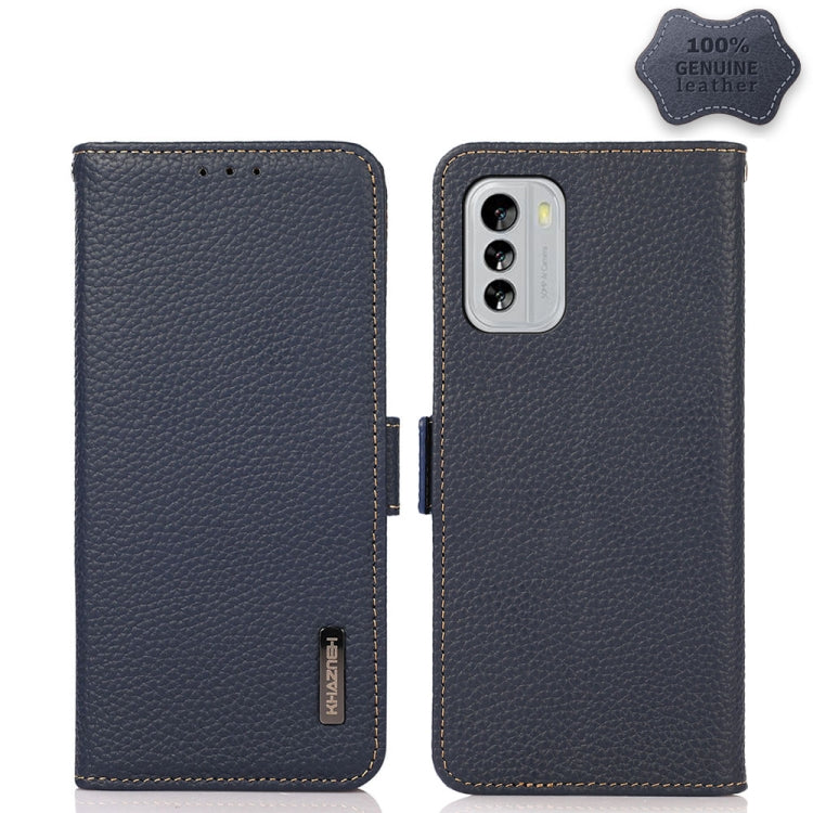 For Nokia G60 5G KHAZNEH Side-Magnetic Litchi Genuine Leather RFID Phone Case(Blue) - Nokia Cases by PMC TechLife | Online Shopping South Africa | PMC TechLife | Buy Now Pay Later Mobicred