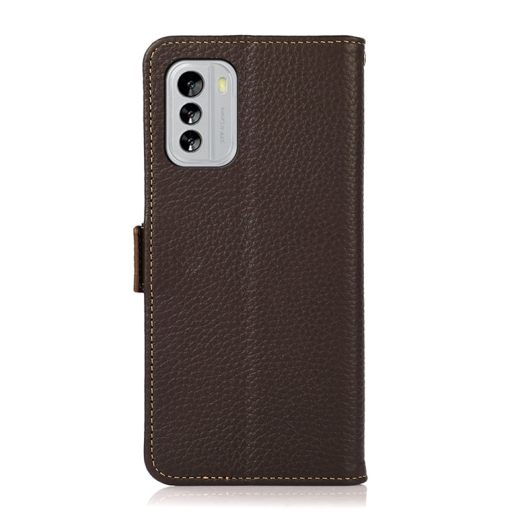 For Nokia G60 5G KHAZNEH Side-Magnetic Litchi Genuine Leather RFID Phone Case(Brown) - Nokia Cases by PMC TechLife | Online Shopping South Africa | PMC TechLife | Buy Now Pay Later Mobicred