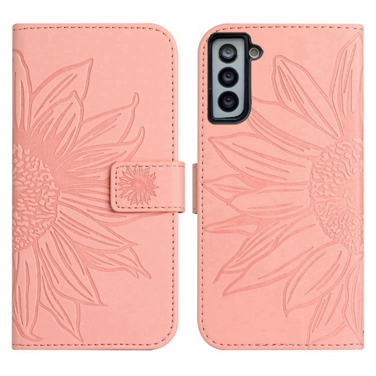 For Samsung Galaxy S21 FE 5G Skin Feel Sun Flower Pattern Flip Leather Phone Case with Lanyard(Pink) - Galaxy Phone Cases by PMC TechLife | Online Shopping South Africa | PMC TechLife