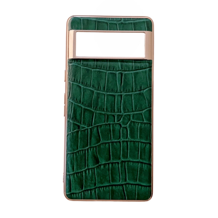 For Google Pixel 6a Crocodile Texture Genuine Leather Electroplating Phone Case(Dark Green) - Google Cases by PMC TechLife | Online Shopping South Africa | PMC TechLife | Buy Now Pay Later Mobicred