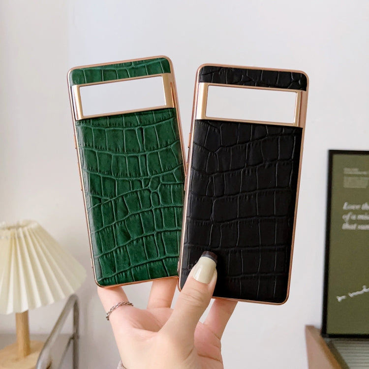 For Google Pixel 6a Crocodile Texture Genuine Leather Electroplating Phone Case(Dark Green) - Google Cases by PMC TechLife | Online Shopping South Africa | PMC TechLife | Buy Now Pay Later Mobicred