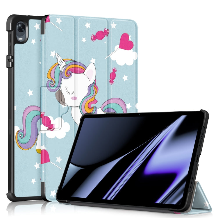 For OPPO Pad 11 inch 3-folding Magnetic Buckle Coloured Drawing Leather Tablet Case(Rainbow Unicorn) - OPPO by PMC TechLife | Online Shopping South Africa | PMC TechLife | Buy Now Pay Later Mobicred