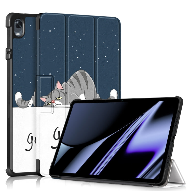 For OPPO Pad 11 inch 3-folding Magnetic Buckle Coloured Drawing Leather Tablet Case(Lazy Cat) - OPPO by PMC TechLife | Online Shopping South Africa | PMC TechLife | Buy Now Pay Later Mobicred