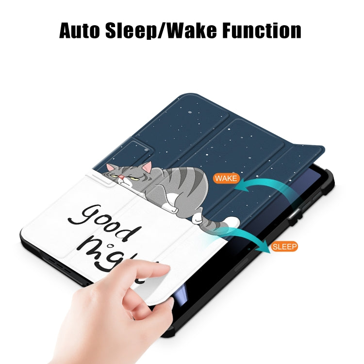 For OPPO Pad 11 inch 3-folding Magnetic Buckle Coloured Drawing Leather Tablet Case(Lazy Cat) - OPPO by PMC TechLife | Online Shopping South Africa | PMC TechLife | Buy Now Pay Later Mobicred