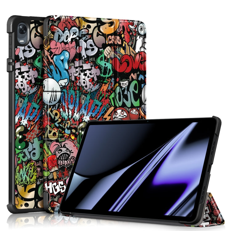 For OPPO Pad 11 inch 3-folding Magnetic Buckle Coloured Drawing Leather Tablet Case(Graffiti) - OPPO by PMC TechLife | Online Shopping South Africa | PMC TechLife | Buy Now Pay Later Mobicred