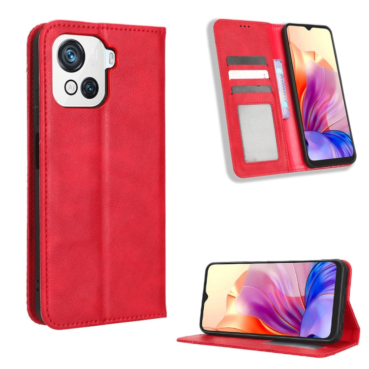 For Blackview OSCAL C80 Magnetic Buckle Retro Texture Leather Phone Case(Red) - More Brand by PMC TechLife | Online Shopping South Africa | PMC TechLife | Buy Now Pay Later Mobicred