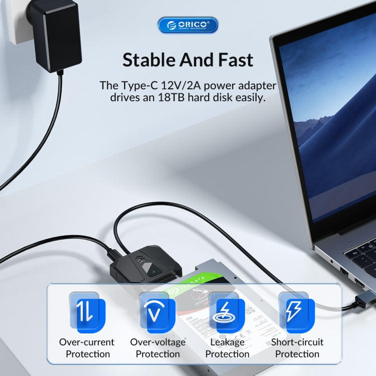 ORICO UTS1 Type-C / USB-C USB 3.0 2.5-inch SATA HDD Adapter with 12V 2A Power Adapter, Cable Length:0.5m(EU Plug) - free shipping - PMC Jewellery - Order now!