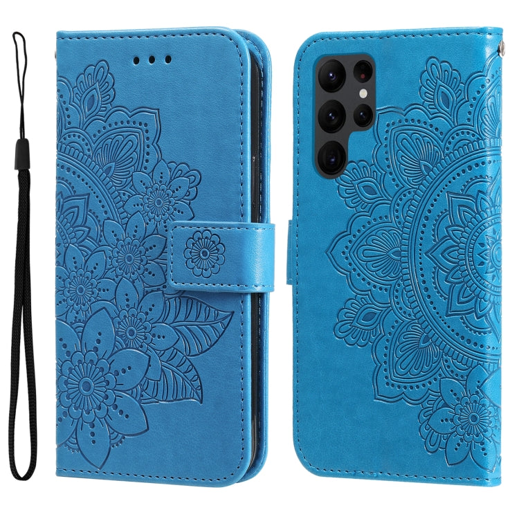 For Samsung Galaxy S23 Ultra 5G 7-petal Flowers Embossing Leather Phone Case(Blue) - Galaxy S23 Ultra 5G Cases by PMC TechLife | Online Shopping South Africa | PMC TechLife