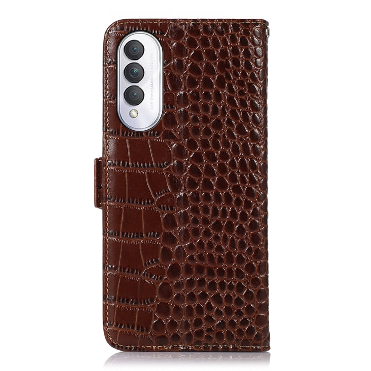 For Honor X20 SE Crocodile Top Layer Cowhide Leather Phone Case(Brown) - Honor Cases by PMC TechLife | Online Shopping South Africa | PMC TechLife | Buy Now Pay Later Mobicred