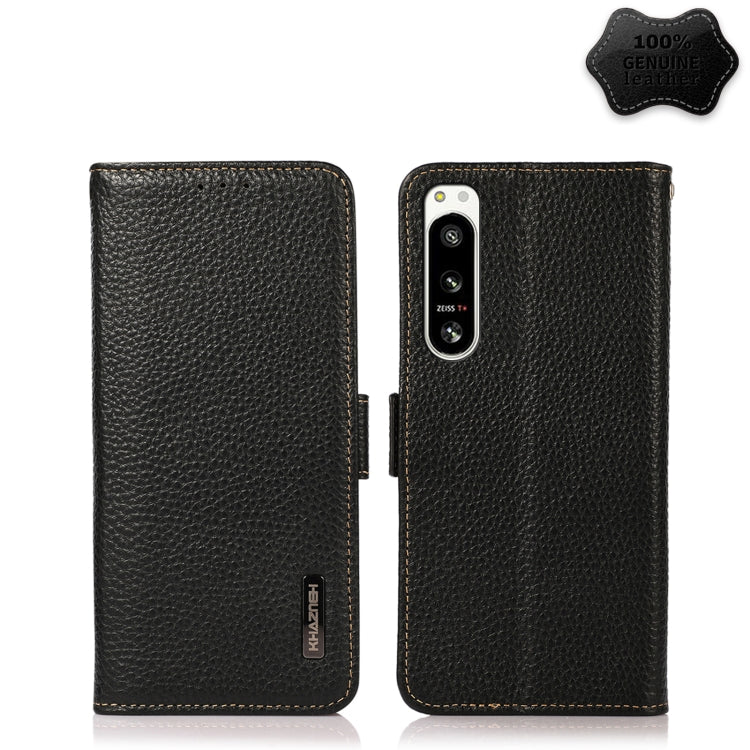 For Sony Xperia 5 IV KHAZNEH Side-Magnetic Litchi Genuine Leather RFID Case(Black) - Sony Cases by PMC TechLife | Online Shopping South Africa | PMC TechLife | Buy Now Pay Later Mobicred