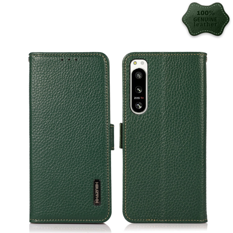 For Sony Xperia 5 IV KHAZNEH Side-Magnetic Litchi Genuine Leather RFID Case(Green) - Sony Cases by PMC TechLife | Online Shopping South Africa | PMC TechLife | Buy Now Pay Later Mobicred