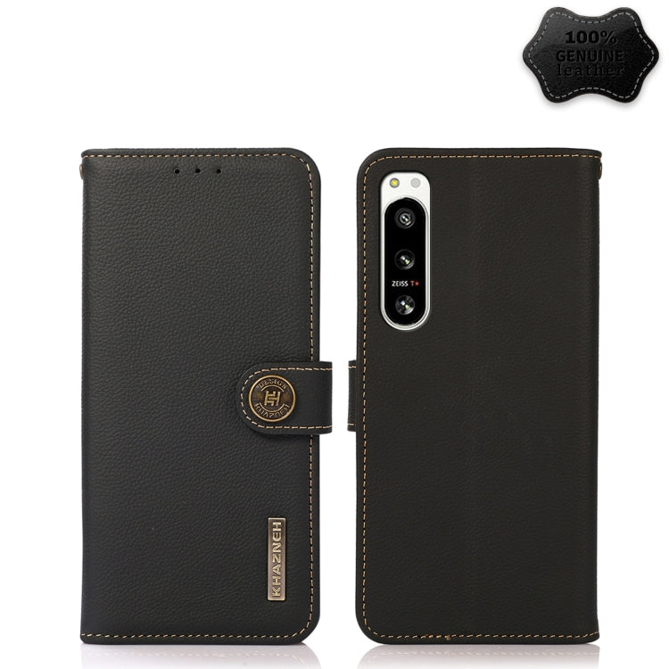 For Sony Xperia 5 IV KHAZNEH Custer Genuine Leather RFID Phone Case(Black) - Sony Cases by PMC TechLife | Online Shopping South Africa | PMC TechLife | Buy Now Pay Later Mobicred