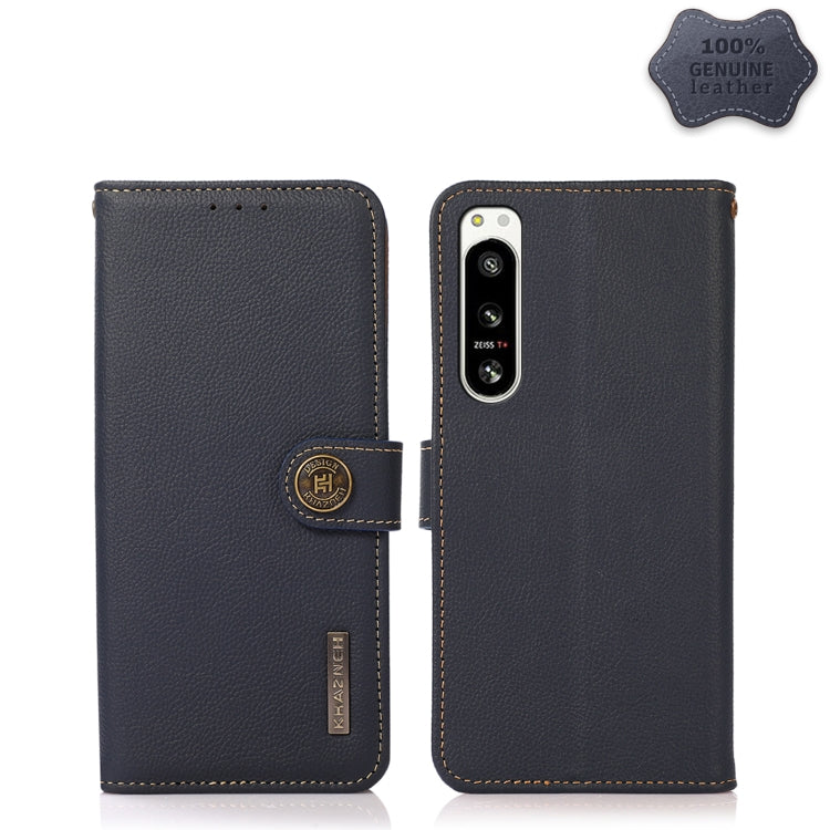 For Sony Xperia 5 IV KHAZNEH Custer Genuine Leather RFID Phone Case(Blue) - Sony Cases by PMC TechLife | Online Shopping South Africa | PMC TechLife | Buy Now Pay Later Mobicred