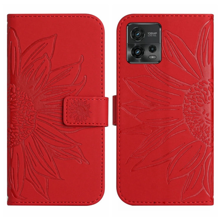 For Motorola Moto G72 5G Skin Feel Sun Flower Pattern Flip Leather Phone Case with Lanyard(Red) - Motorola Cases by PMC TechLife | Online Shopping South Africa | PMC TechLife | Buy Now Pay Later Mobicred