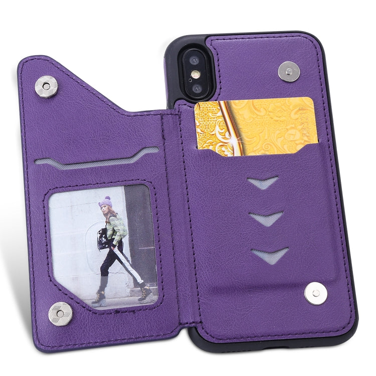 For iPhone XS / X Cat Tree Embossing Pattern Shockproof Protective Case with Card Slots & Photo Frame & Holder(Purple) - More iPhone Cases by PMC TechLife | Online Shopping South Africa | PMC TechLife