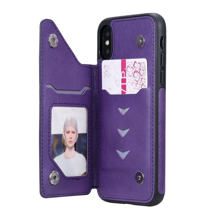 For iPhone XS / X Cat Tree Embossing Pattern Shockproof Protective Case with Card Slots & Photo Frame & Holder(Purple) - More iPhone Cases by PMC TechLife | Online Shopping South Africa | PMC TechLife