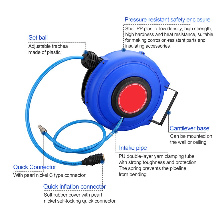 LAIZE Automatic Retractable Air Hose Reel Pneumatic PU Tube, Specification:12x8mm, 10m - PU Air Pipe by LAIZE | Online Shopping South Africa | PMC TechLife | Buy Now Pay Later Mobicred