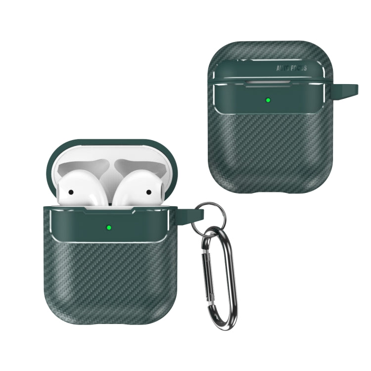 For AirPods 1 / 2 Carbon Fiber Texture Anti-fall Earphone Protective Case(Green) - For AirPods 1/2 by PMC Jewellery | Online Shopping South Africa | PMC Jewellery | Buy Now Pay Later Mobicred
