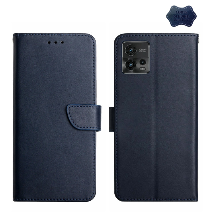 For Motorola Moto G72 4G Genuine Leather Fingerprint-proof Flip Phone Case(Blue) - Motorola Cases by PMC TechLife | Online Shopping South Africa | PMC TechLife | Buy Now Pay Later Mobicred