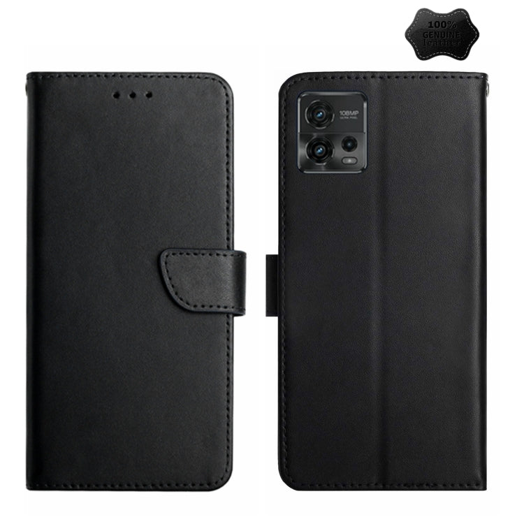 For Motorola Moto G72 4G Genuine Leather Fingerprint-proof Flip Phone Case(Black) - Motorola Cases by PMC TechLife | Online Shopping South Africa | PMC TechLife | Buy Now Pay Later Mobicred