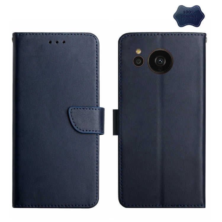 For Sharp Aquos Sense7 SH-V48 Genuine Leather Fingerprint-proof Flip Phone Case(Blue) - More Brand by PMC TechLife | Online Shopping South Africa | PMC TechLife | Buy Now Pay Later Mobicred